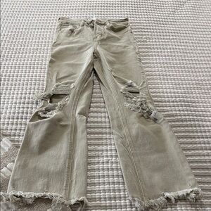Chic Distressed Tan Flare Jeans